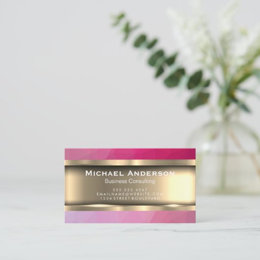 金属金ゴールド |マゼンタジオメトリック 名刺 (スタンド正面)