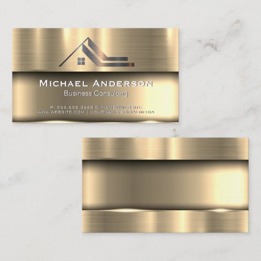 金属金ゴールド | メタルエステ実在ートロゴ 名刺 (正面/裏面)