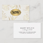 金属金ゴールド | モノグラム | 花エレガント柄 名刺 (正面/裏面)