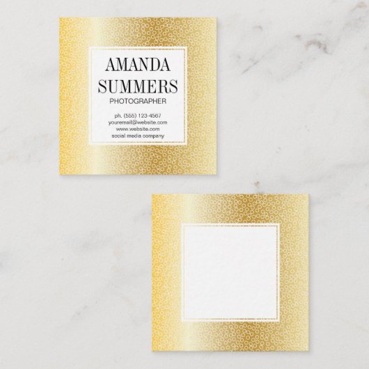 金属金ゴールド |幾何学的な放射状パターン スクエア名刺 (正面/裏面)