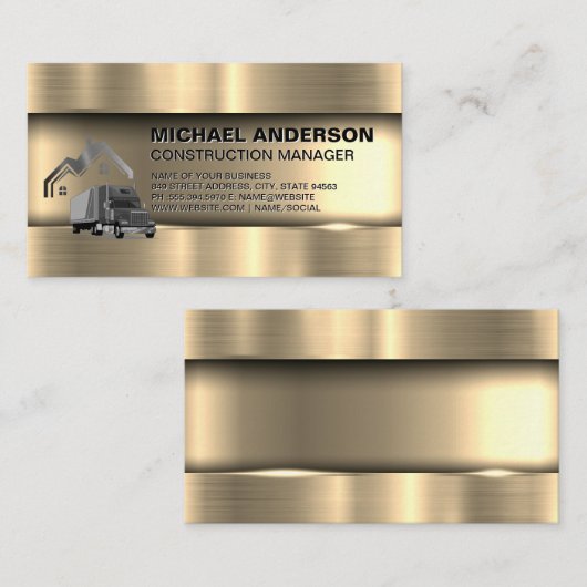 金属金ゴールド | 建築トラックとホーム 名刺 (正面/裏面)