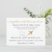 金属金ゴールド、旅行をテーマにした結婚式の招待 招待状 (スタンド正面)