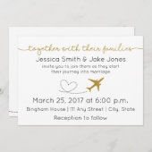 金属金ゴールド、旅行をテーマにした結婚式の招待 招待状 (正面/裏面)