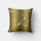 金属金ゴールド、白い渦巻きクリスマス クッション (正面)