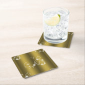 金属金ゴールド、白い渦巻きクリスマス スクエアペーパーコースター (インサイチュ)