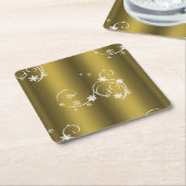 金属金ゴールド、白い渦巻きクリスマス スクエアペーパーコースター (アングル)