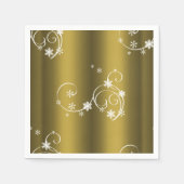 金属金ゴールド、白い渦巻きクリスマス スタンダードカクテルナプキン (正面)