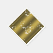 金属金ゴールド、白い渦巻きクリスマス スタンダードカクテルナプキン (角)