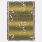 金属金ゴールド、白い渦巻きクリスマス スローブランケット (正面縦)