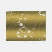 金属金ゴールド、白い渦巻きクリスマス フリースブランケット (正面(横))