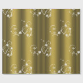 金属金ゴールド、白い渦巻きクリスマス ラッピングペーパー (フラット)