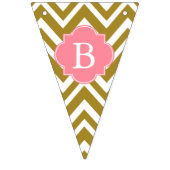 金属金ゴールド、白とピンクのシェブロン赤ちゃんシャワー バンティングフラッグ (第3の旗)