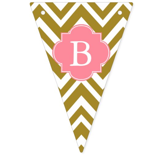 金属金ゴールド、白とピンクのシェブロン赤ちゃんシャワー バンティングフラッグ (第3の旗)