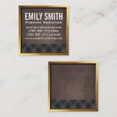 金属金ゴールド | 茶色のテクスチャ | 布張りの スクエア名刺 (正面/裏面)