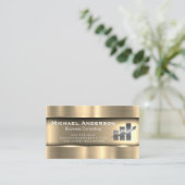 金属金ゴールド | 財務バーグラフロゴ 名刺 (スタンド正面)