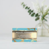 金属金ゴールド | 金ゴールドティール(緑がかった色)マーブル 名刺 (スタンド正面)