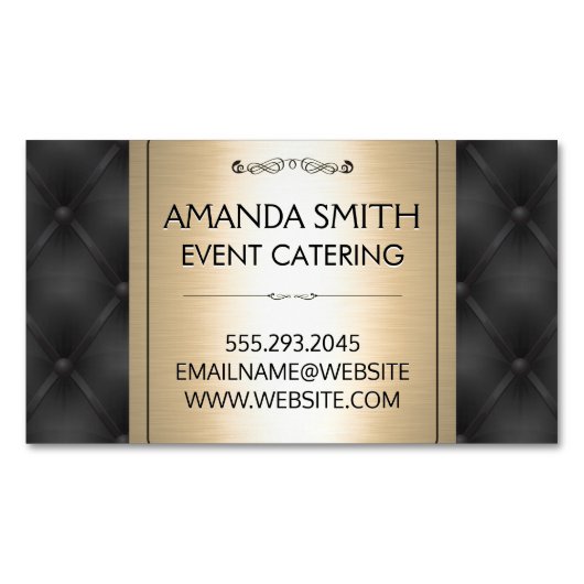 金属金ゴールド |革の表皮の背景 マグネット名刺 (正面)