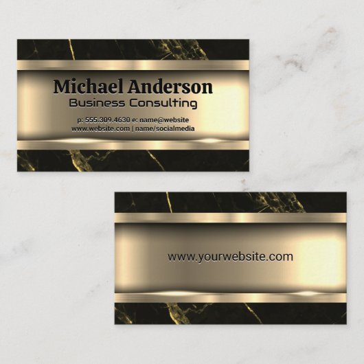 金属金ゴールド |黒い大理石 名刺 (正面/裏面)