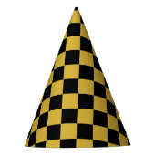 金属金ゴールド(黒い正方形パターン) パーティーハット (正面)