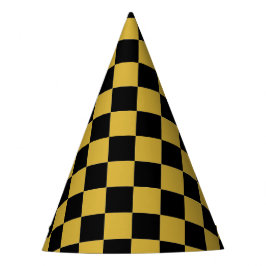 金属金ゴールド（黒い正方形パターン） パーティーハット