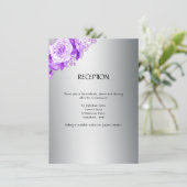 金属銀と紫のローズブーケ結婚ス エンクロージャーカード (スタンド正面)