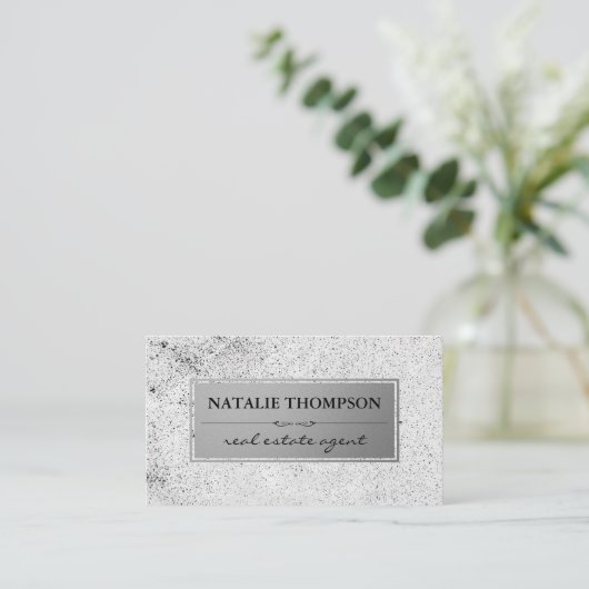 金属銀の斑模様 名刺 (スタンド正面)