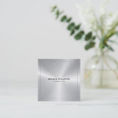 金属銀の輝きのイメージ縁ど スクエア名刺 (スタンド正面)