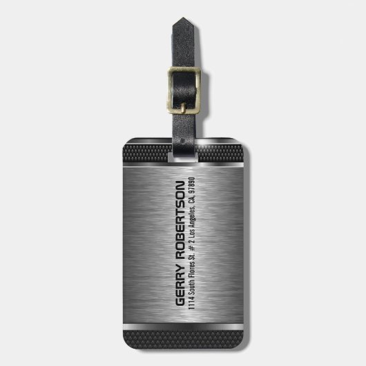 金属銀グレー幾何モダンデザイン ラゲッジタグ (正面縦)