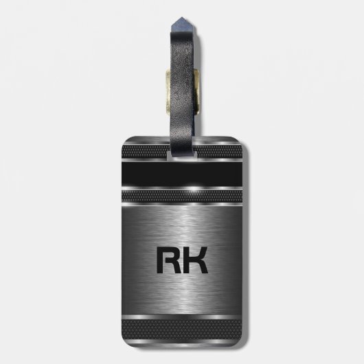 金属銀グレー幾何モダンデザイン ラゲッジタグ (裏面縦)