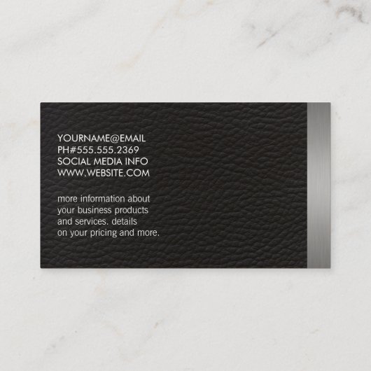 金属銀トリム及び革 名刺 (裏面)