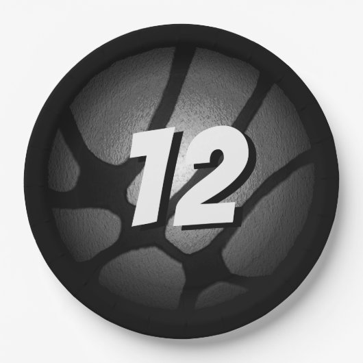 金属銀ブラックバスケットボールボール誕生日 ペーパープレート (正面)