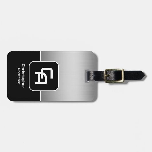 金属銀モノグラム ラゲッジタグ (正面横)