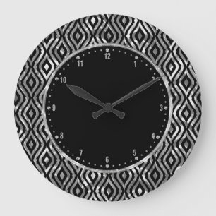 金属銀及び黒い涙Geometrics ラージ壁時計