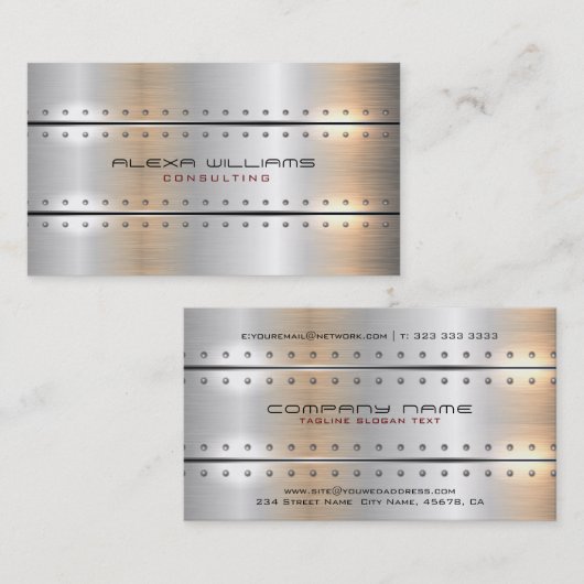 金属銀幾何学的男らしデザイン 名刺 (正面/裏面)