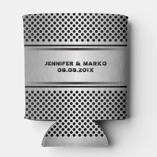 金属銀灰色の幾何学的デザイン 缶クーラー (裏面)