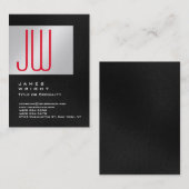 金属銀灰色の赤モノグラスタイリッシュムモダン 名刺 (正面/裏面)