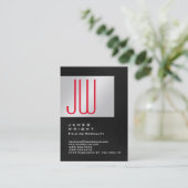 金属銀灰色の赤モノグラスタイリッシュムモダン 名刺 (スタンド正面)