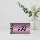 金属銀灰色ほこりっぽいピンクの目を引くモノグラム 名刺 (スタンド正面)