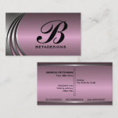 金属銀灰色ほこりっぽいピンクの目を引くモノグラム 名刺 (正面/裏面)