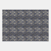 金属銀線を使用した豪華なアールデコタイル ラッピングペーパーシート (正面)