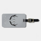 金属銀製の木びき台のシカの(雄ジカの)枝角のモノグラム旅行 ラゲッジタグ (正面横)