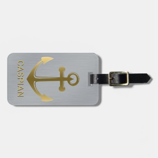 金属銀製の金ゴールドの航海のないかりの名前旅行 ラゲッジタグ (正面横)
