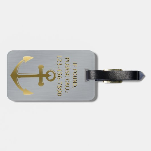 金属銀製の金ゴールドの航海のないかりの名前旅行 ラゲッジタグ (裏面横)