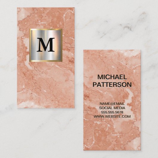 金属銀金ゴールドバナーモノグラム |大理石 名刺 (正面/裏面)