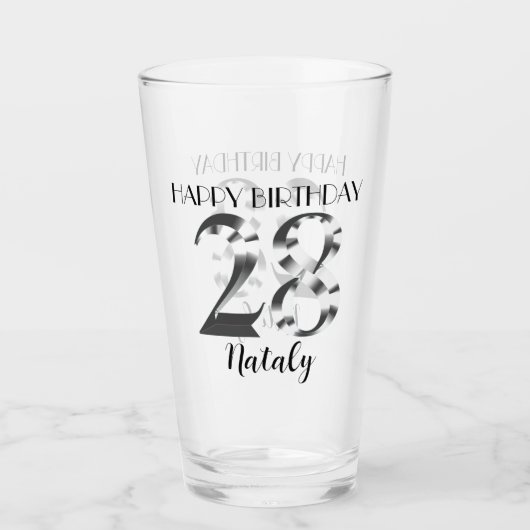 金属銀28歳の誕生日 タンブラーグラス (正面)