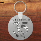 金属銀35歳の誕生日 キーホルダー (正面)