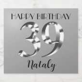 金属銀39歳の誕生日 スパークリングワインラベル (シングルラベル)