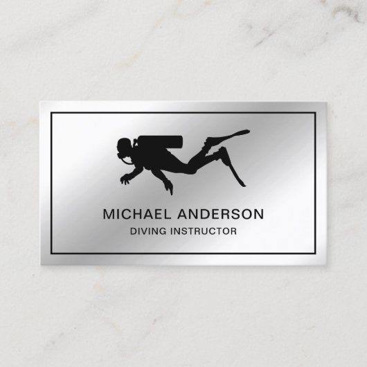 金属鋼銀スキューバダイビングインストラクター 名刺 (正面)