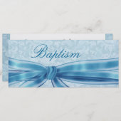 金属青いダマスク織に洗礼を施している男の赤ちゃん 招待状 (正面/裏面)