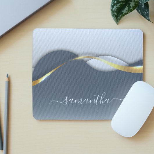 金属3-Dルックライトカリフ金ゴールドモノグラム波 マウスパッド